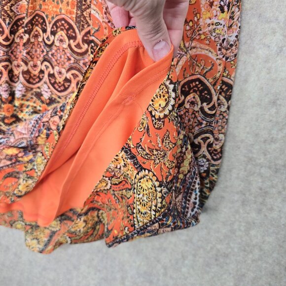 Halter Neck Sleeveless Paisley Print Womens Dress Orange & Multi Polyester Boho - Picture 4 of 8